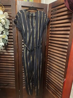Rachel Comey Black Jumpsuit with Gold and White Stripes